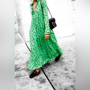 Ganni Green Polka Dot Dress